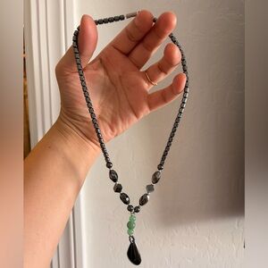 Beaded Necklace with Green Stone Accent